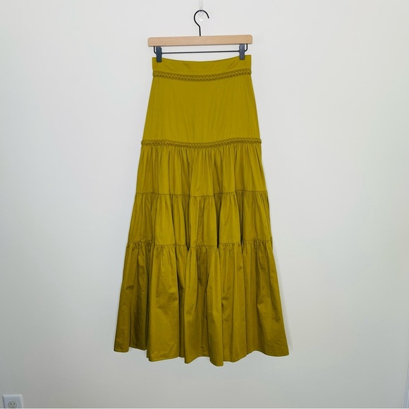 AJE  CASABLANCA BRAIDED TIERED MAXI SKIRT IN OLIVE GREEN boho quiet luxury - Picture 5 of 13